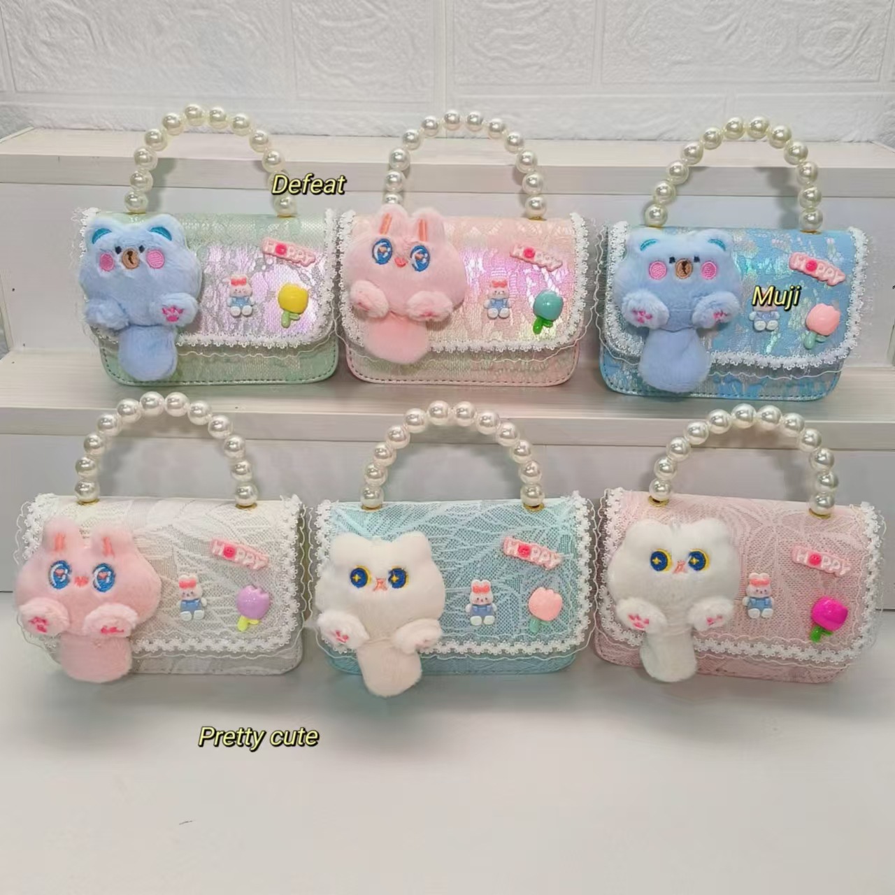 Pearl handbag, crossbody bag, accessory bag, little cat dumpling bag, children's bag, chain small square bag, lucky money bag, girl Specification drawing