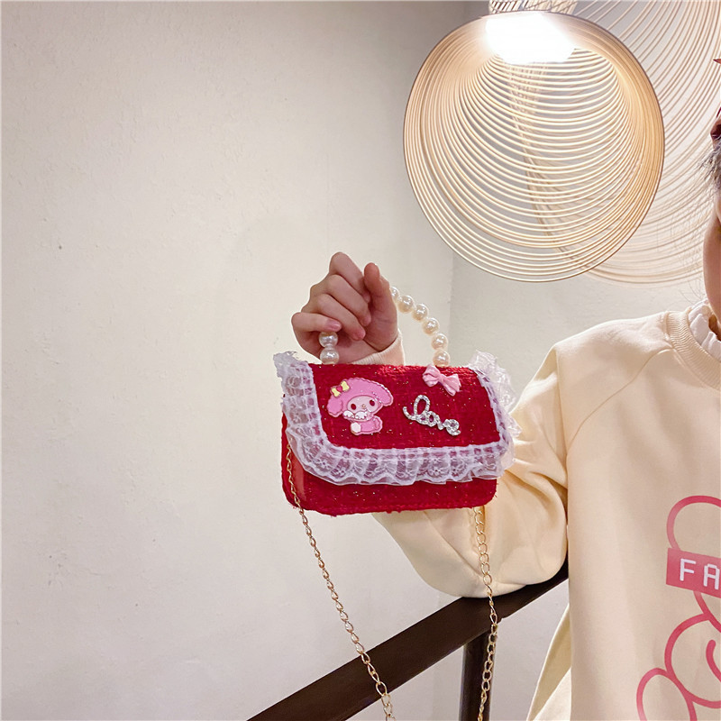 New Korean-style children's bags, crossbody princess bags, chain pearl handbags, bow casual sachets for girls details Picture