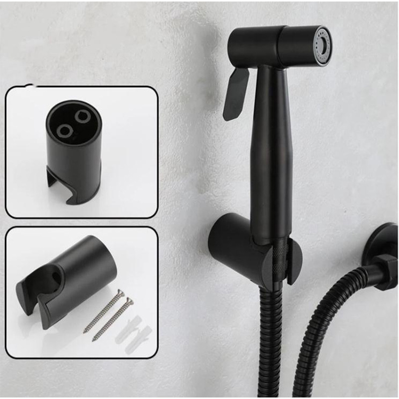 Cross-border manufacturer 304 stainless steel black baked paint spray gun for women's washers, black toilet spray gun set, toilet companion details Picture