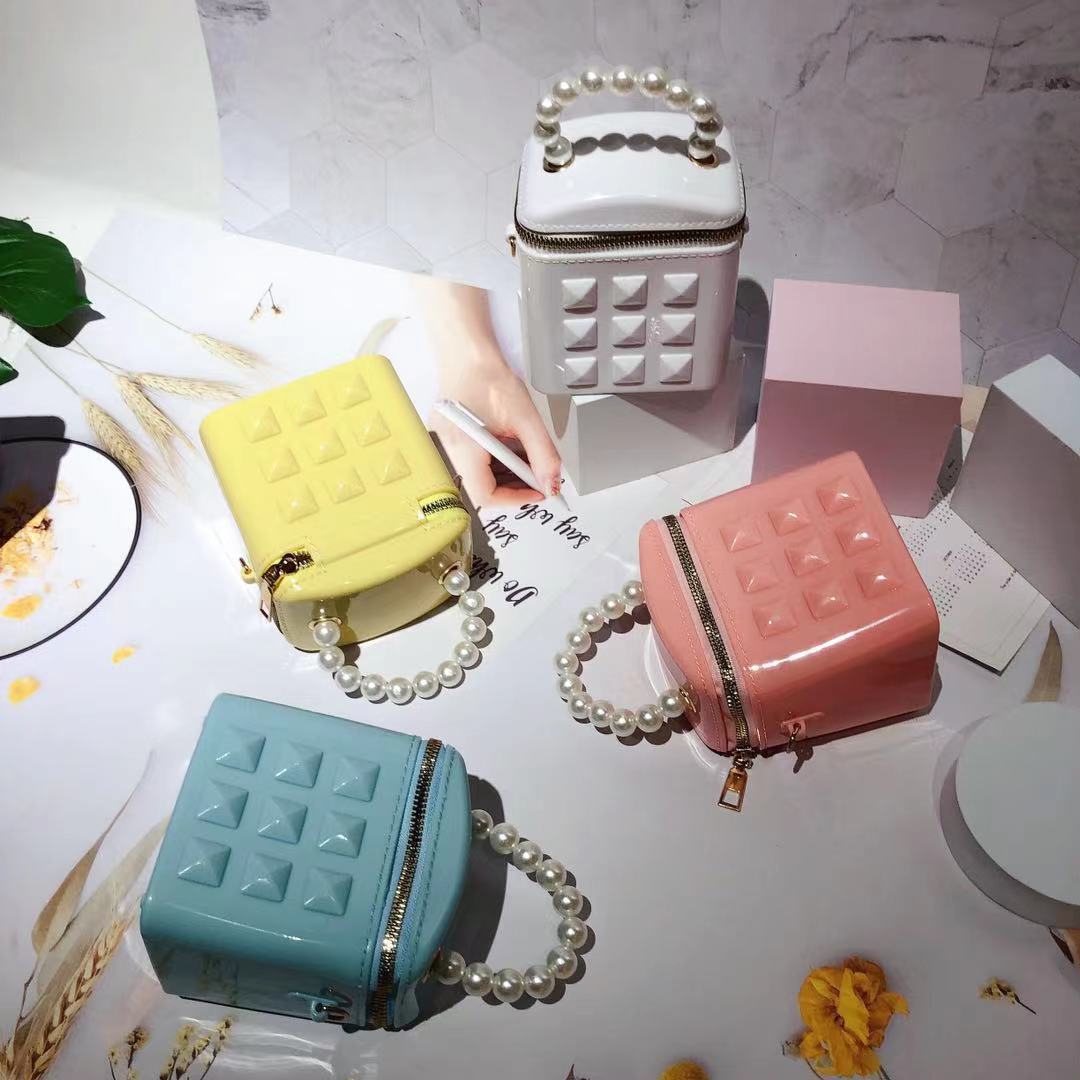 New summer 2025 fashionable mini pearl bucket bag, jelly bag, children's bag, single-shoulder crossbody handbag for women Specification drawing