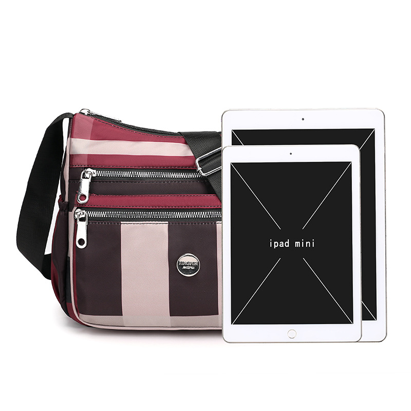 New women's crossbody bag, nylon fashionable striped single-shoulder bag, large-capacity multi-layer simple middle-aged mom bag Item Picture