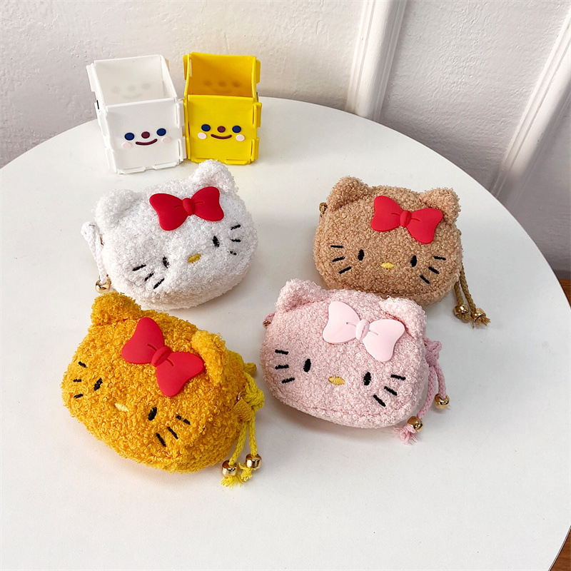 New fashionable and trendy cartoon cat plush small bag, children's crossbody bag, girls' coin purse, cute single-shoulder bag full figure
