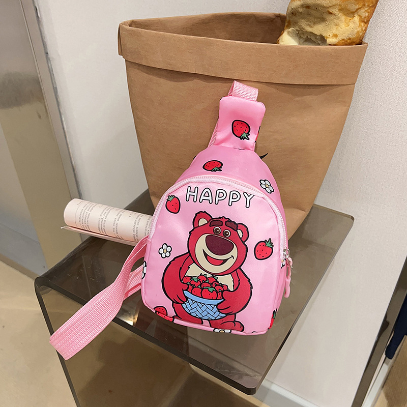 Children's bags, boys' crossbody bags, cool strawberry bear chest bags, Korean-style small cross bags, cute babies, backpacking trend for outdoor outings details Picture
