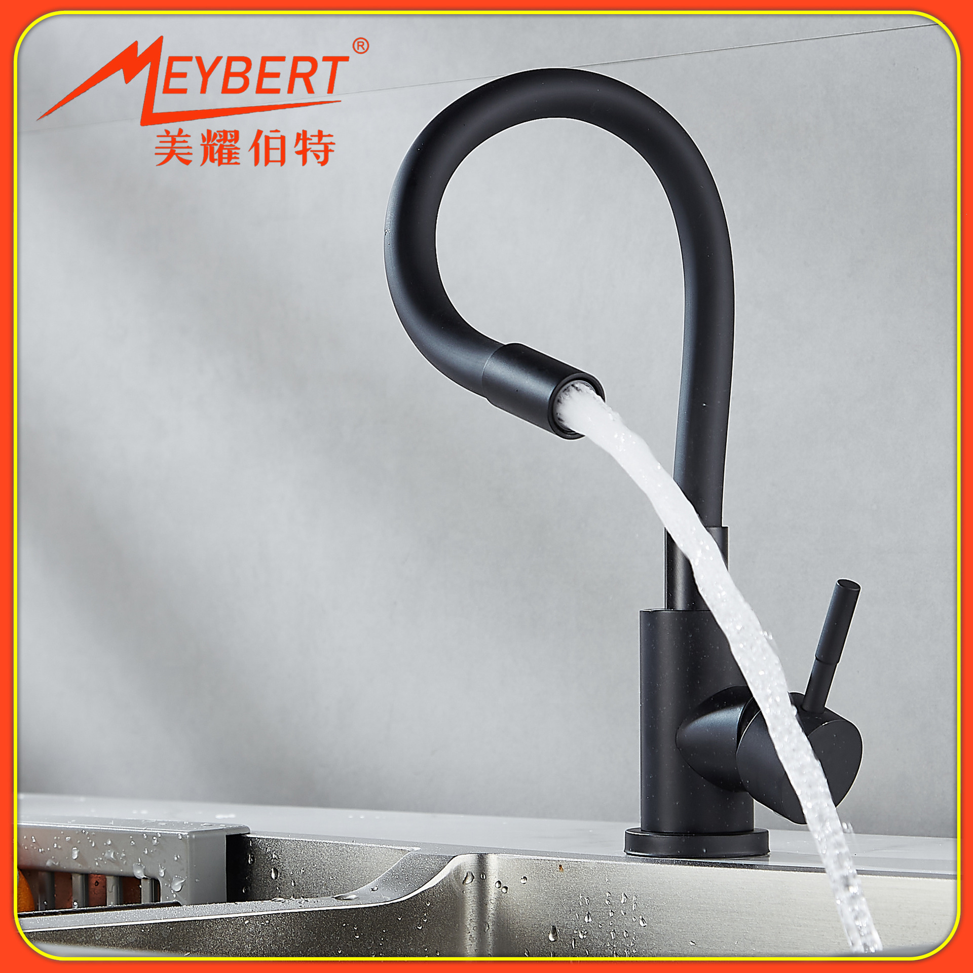Foreign trade stainless steel black kitchen faucet, household universal rotating sink, sink, hot and cold faucet full figure