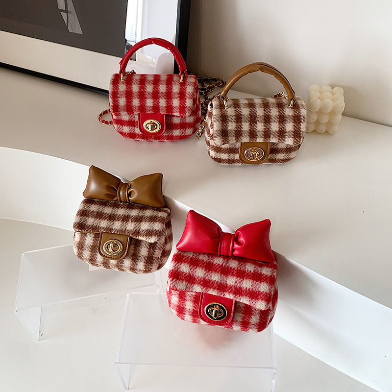 2024 New Year and Spring Festival Red checkered bow mini children's and Girls' mini bag with decorative crossbody full figure