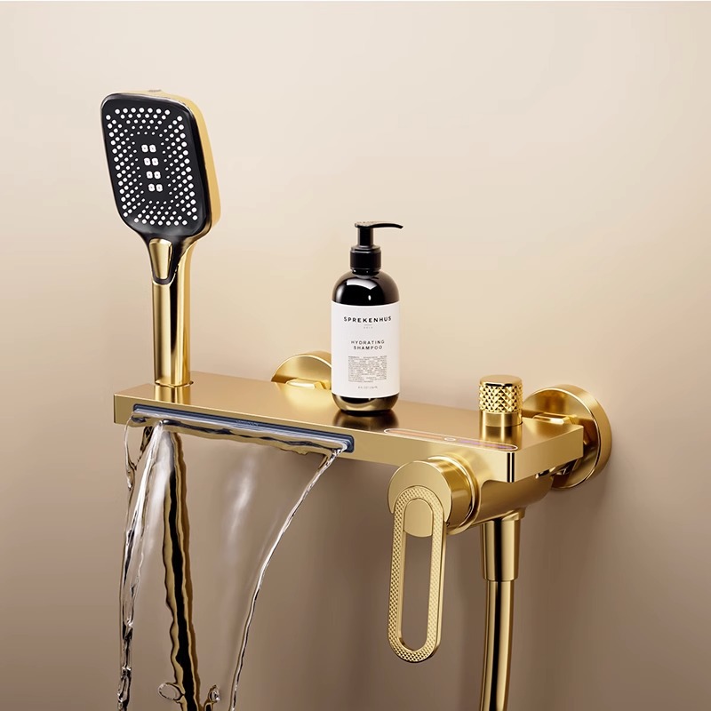 Bathtub faucet, hot and cold water shower head, waterfall-style full copper wall water outlet bathroom faucet set full figure