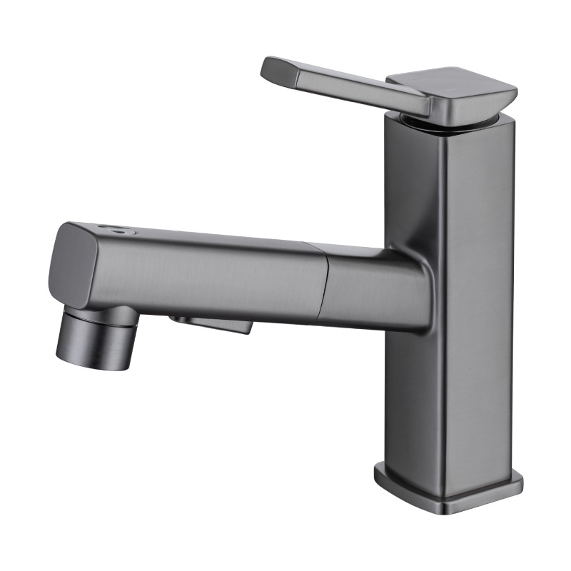 Carefully selected gun gray bathroom washbasin faucet that can be pulled and rotated to overflow water. Bathroom counter basin faucet Item Picture