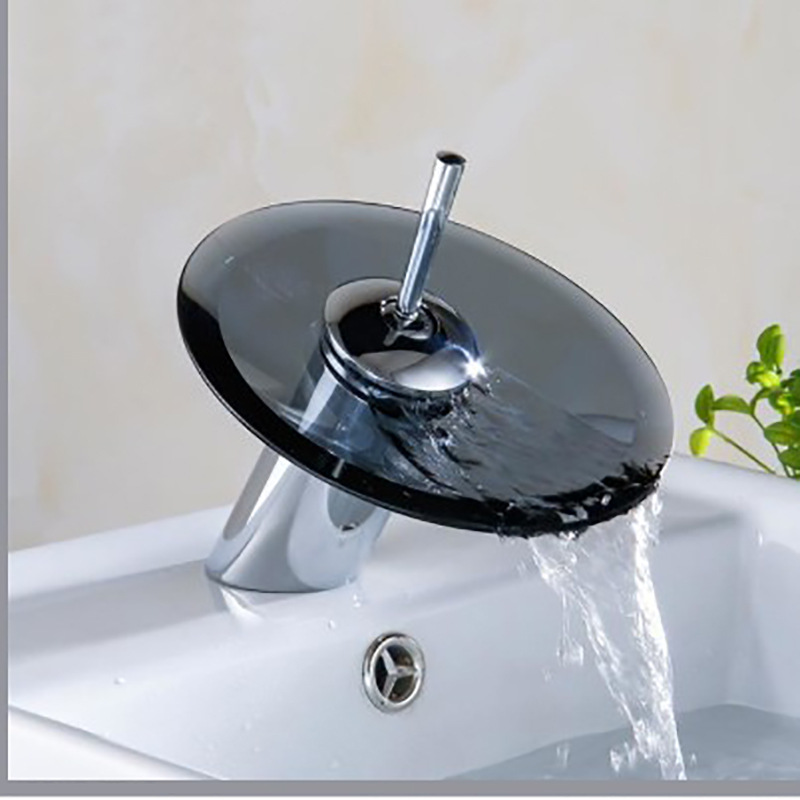 All-copper washbasin, countertop basin, glass faucet, cold and hot glass single handle, bathroom creative waterfall, stainless steel faucet Application Scenario