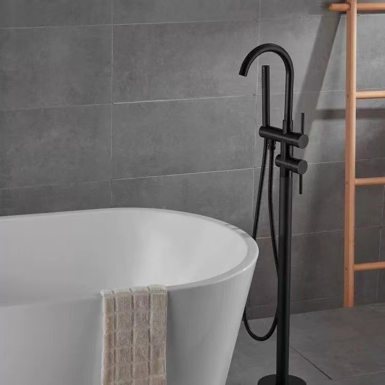 Nordic floor-standing bathtub faucet, all-copper vertical bathtub faucet, independent shower, hot and cold water faucet, floor-standing faucet Application Scenario