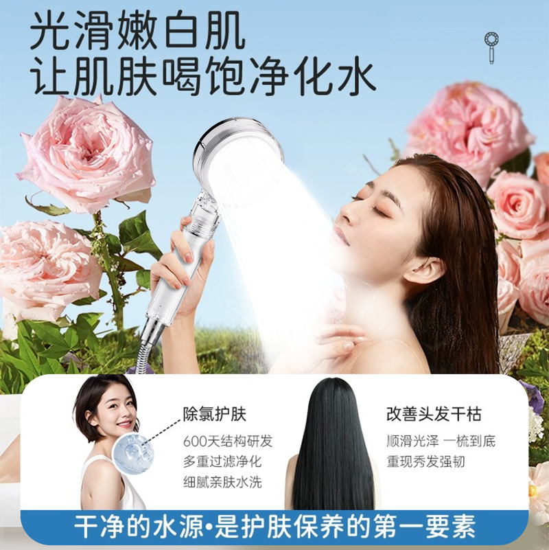 ins pressurized soft water filtration showerhead, acrylic household dual chlorine removal and antibacterial water purification shower head Specification drawing