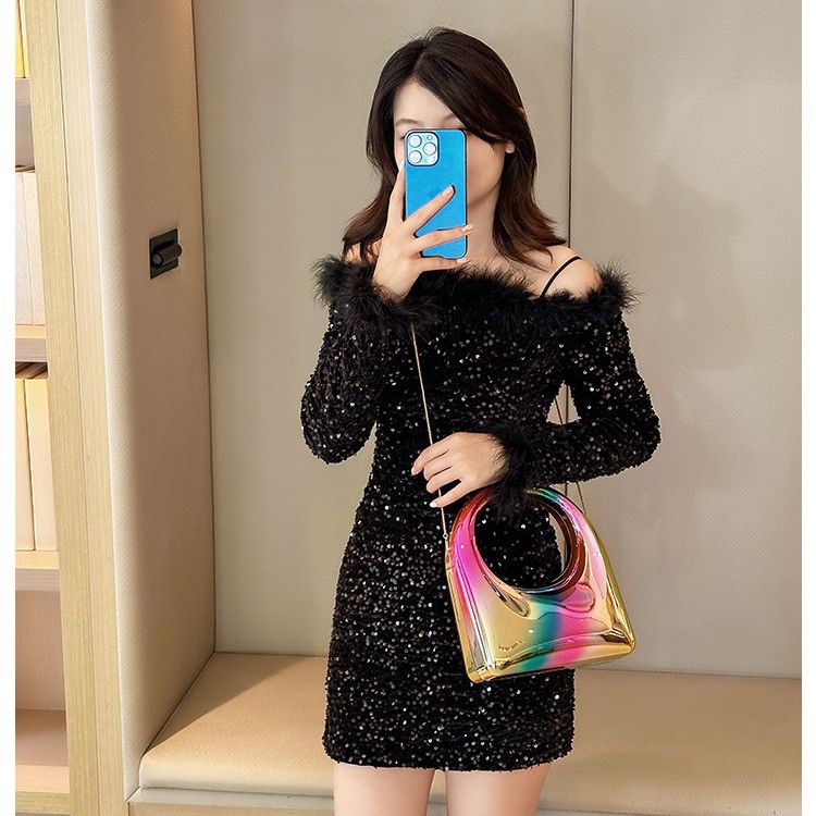 2025 New cross-border fashion acrylic bag, glossy box bag, banquet simple metallic small square bag, crossbody bag Specification drawing