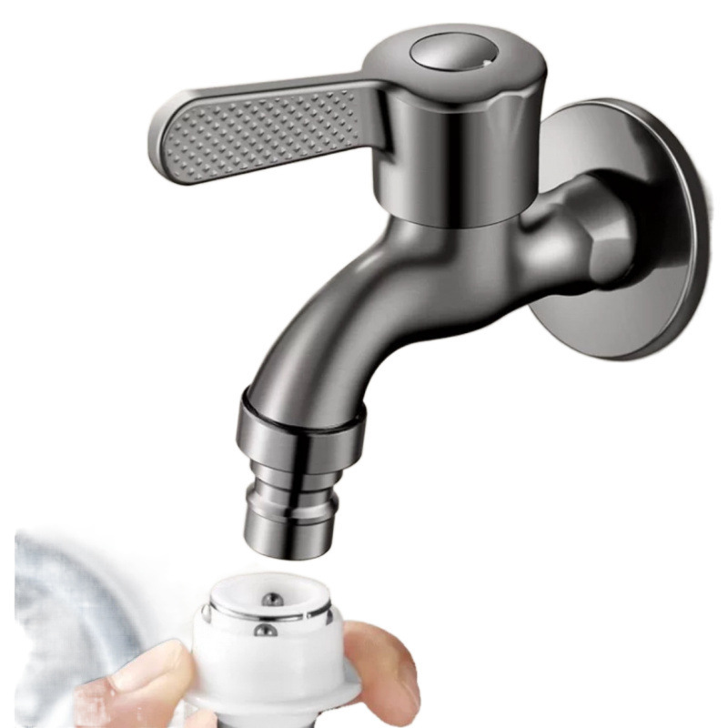 The gun grey washing machine faucet is 4-inch thickened single-cooling splash-proof, and the mop sink is lengthened full figure