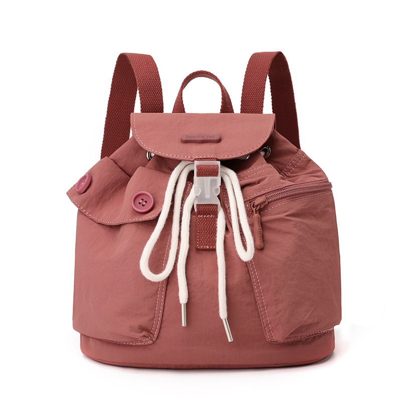 Colorful Fox's new Korean-style ins women's niche design lightweight pocket button drawstring backpack Item Picture
