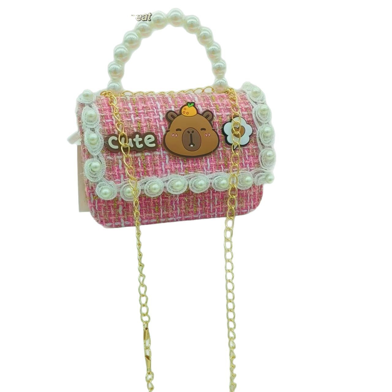Kapibala pearl handbag, princess bag, crossbody accessory, children's bag, girls' lucky money bag, chain small square bag Item Picture