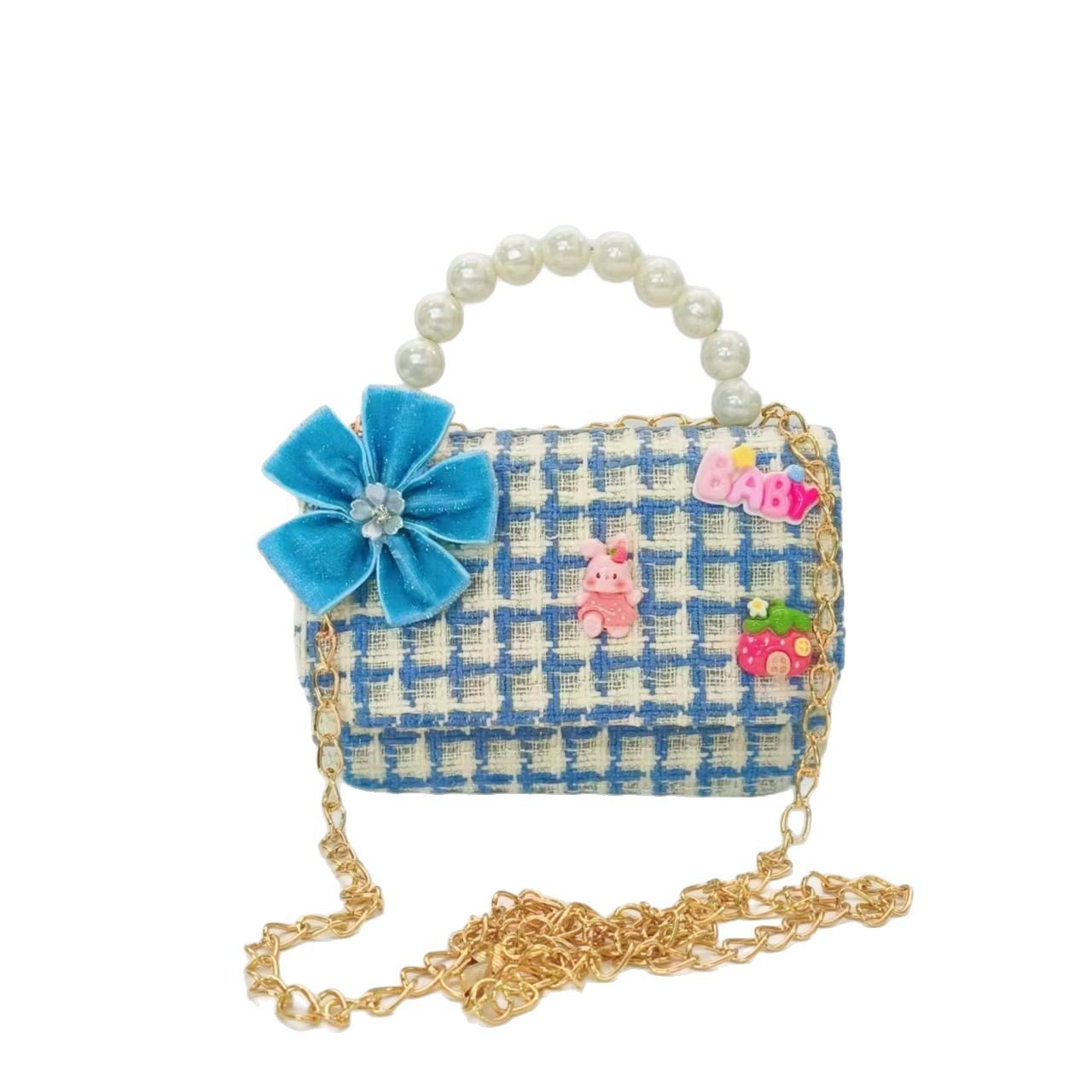 Pearl handbag, bow rabbit girl bag, little girl loose change accessory bag, chain bag, bow small square bag Item Picture
