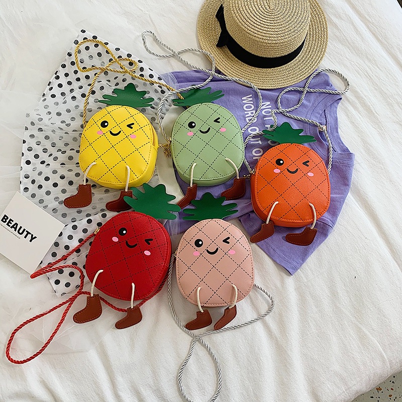 New cute pineapple children's bag, little girl crossbody bag, fashionable cartoon single-shoulder bag, baby accessories, coin purse full figure