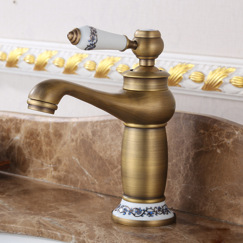 Wholesale European-style bathroom porcelain white lacquered faucet countertop basin, cold and hot titanium gold single-hole washbasin faucet from the manufacturer Specification drawing