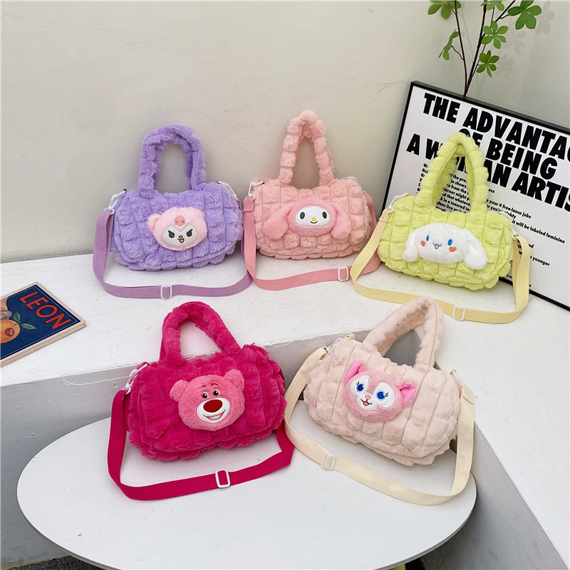 Plush girl bag, cartoon casual crossbody single-shoulder bag, autumn and winter furry backpack, cross-border handbag, cute claw machine doll full figure