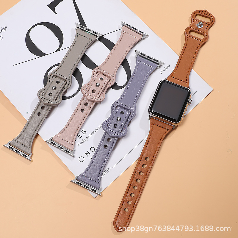 Compatible with apple iWatch 78-inch Small Waist leather strap 6SE543 thin strap cross-border model details Picture