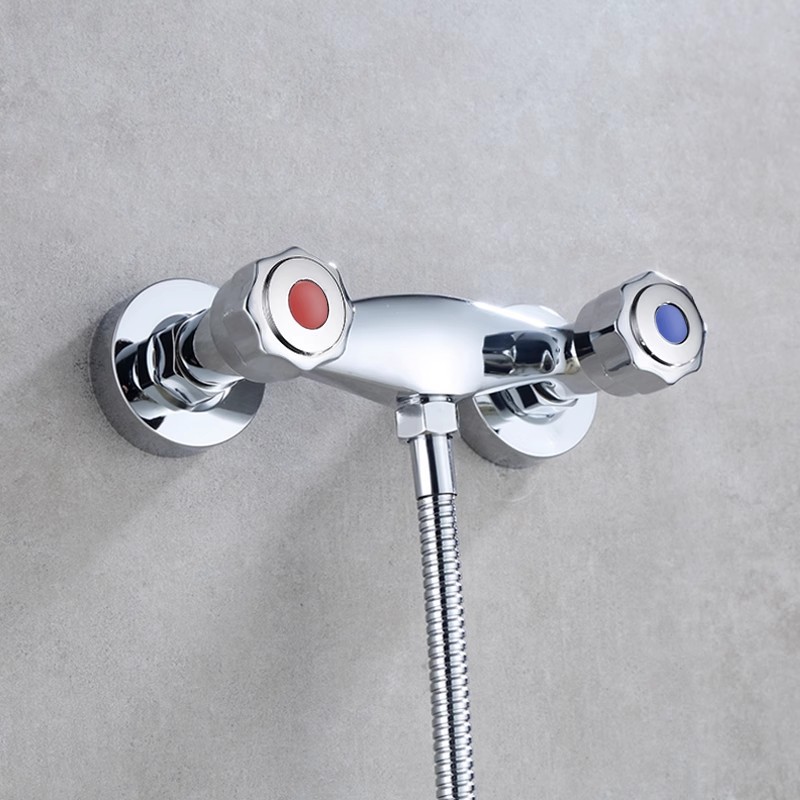 Double-switch shower head faucet, bathroom bathtub faucet, cold and hot fine copper double-handle double-control wall-mounted mixing valve details Picture