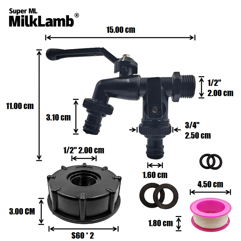 Cross-border exclusive 1/2 garden zinc alloy faucet set with one inlet and two outlets, double nipple and water outlet zinc alloy faucet details Picture