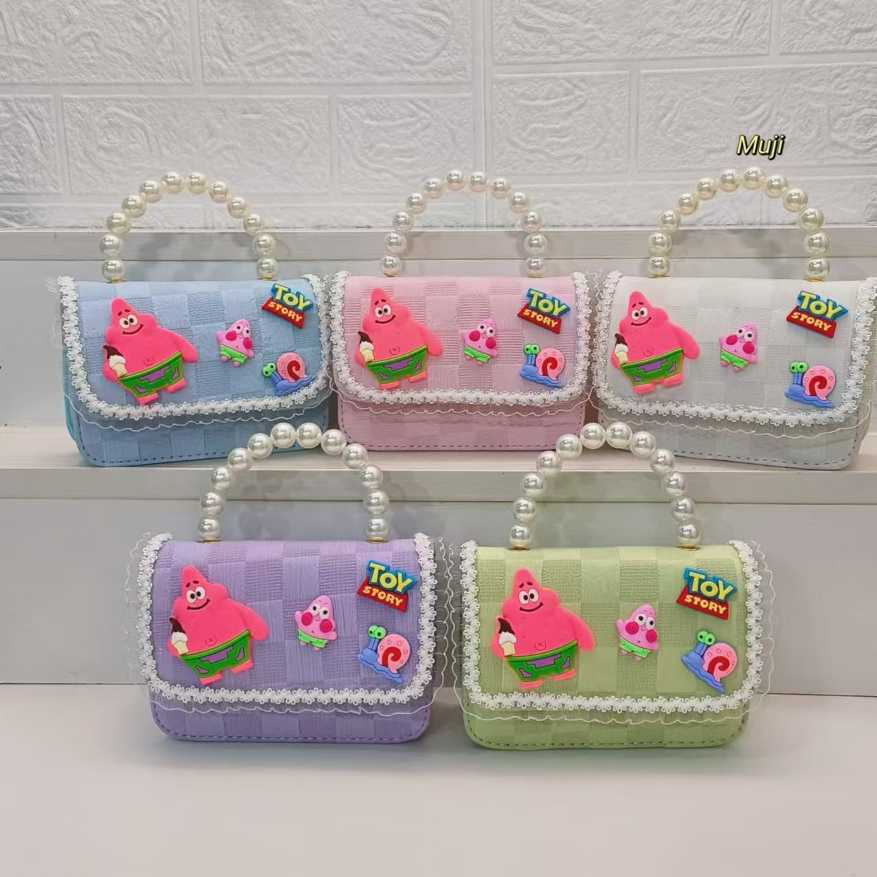 Pearl handbag, crossbody bag, loose change accessories, princess bag, chain small square bag, children's bag, SpongeBob SquarePants, Patrick Star details Picture