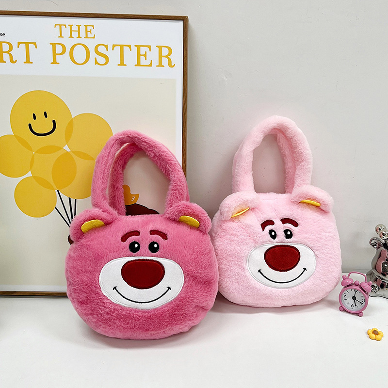 Korean style ins Sweetheart Bag for Girls 2023 New Cute plush strawberry bear portable handbag for students going out full figure