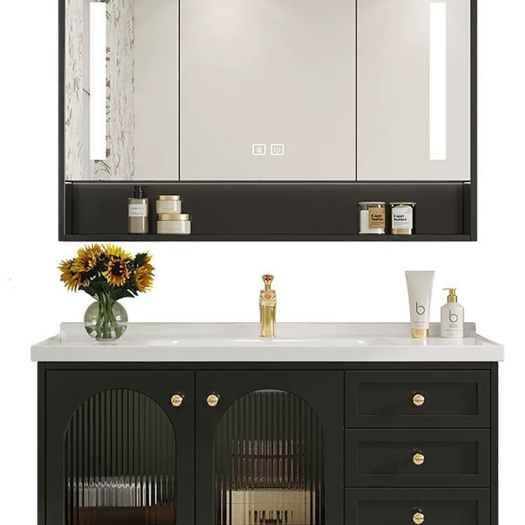French vintage bathroom cabinet set, hand-washing intelligent washbasin, ceramic integrated washbasin, solid wood bathroom set Item Picture