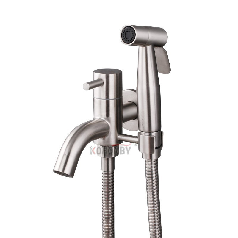 Factory direct supply of 304 stainless steel washing machine faucet, mop sink faucet with spray gun Item Picture