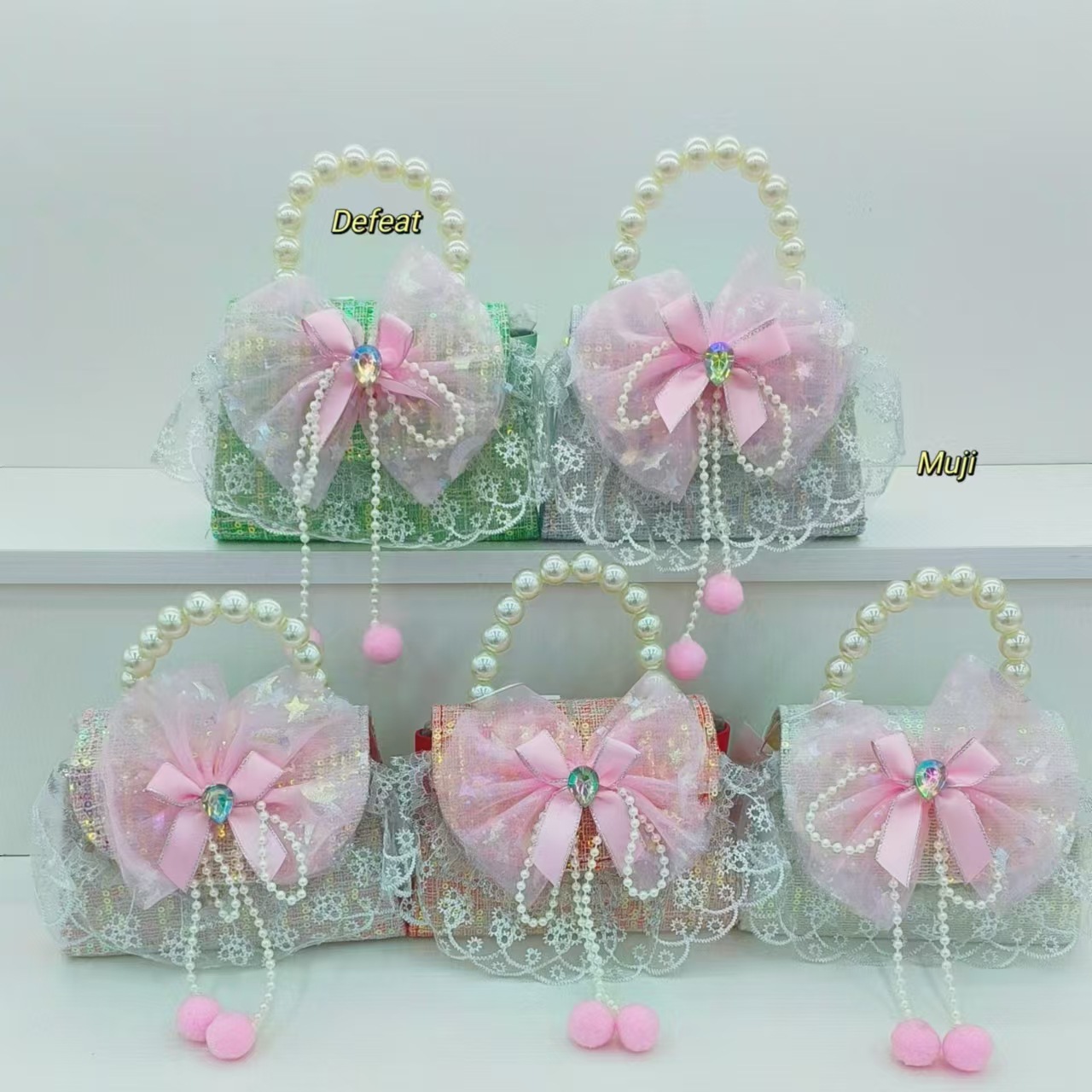 Bow tassel princess bag, pearl handbag, shoulder bag, stylish little girl crossbody bag, fashionable small square bag, zero full figure
