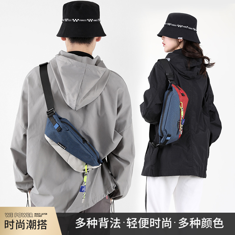 The new Hong Kong-style motorcycle color-blocked riding bag, outdoor travel waist bag, versatile mobile phone crossbody bag and commuting waist bag details Picture