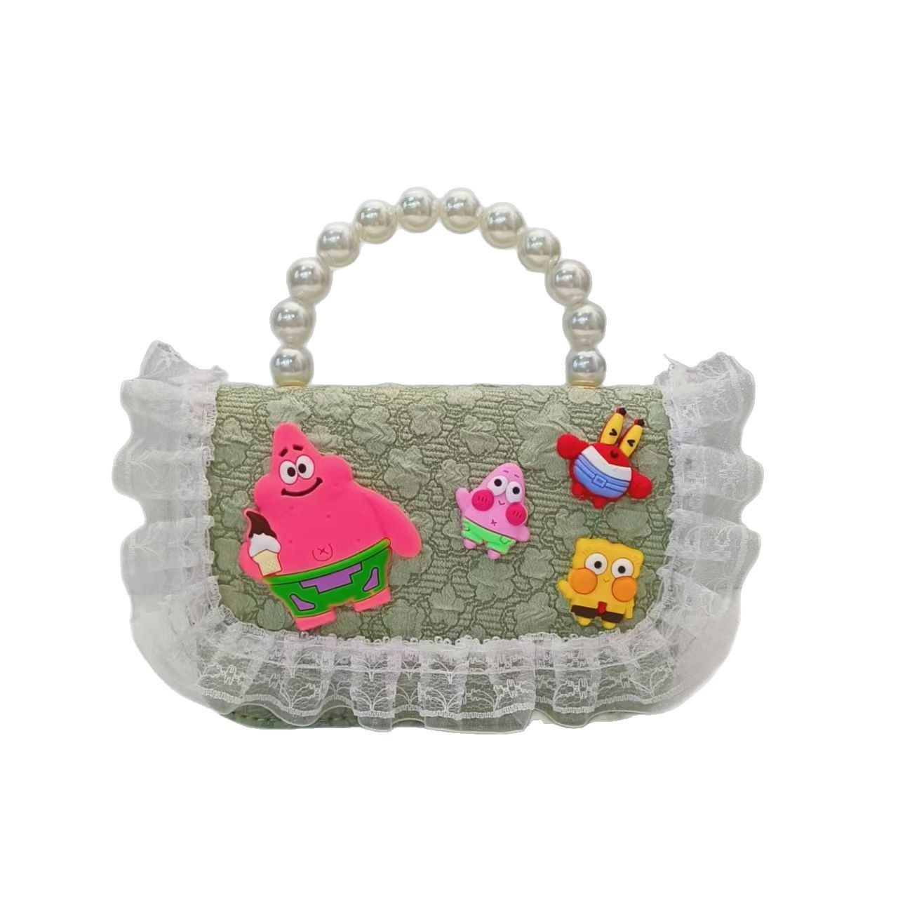 Pai Daxing pearl handbag, crossbody coin accessory bag, children's SpongeBob Princess bag, women's chain small square bag Item Picture