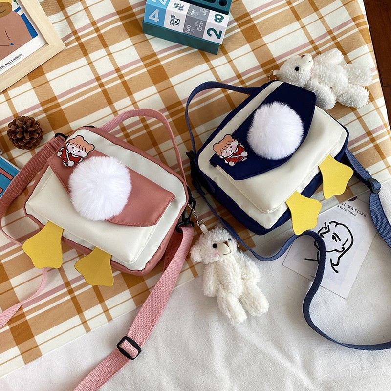 Creative and personalized duck-butted single-shoulder small square bag for women 2021 cross-border bag canvas mobile phone coin purse full figure