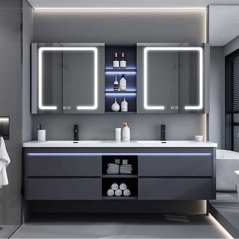 Light luxury rock plate double-basin bathroom cabinet set, washbasin cabinet, washbasin, double-mirror intelligent bathroom cabinet, washbasin details Picture