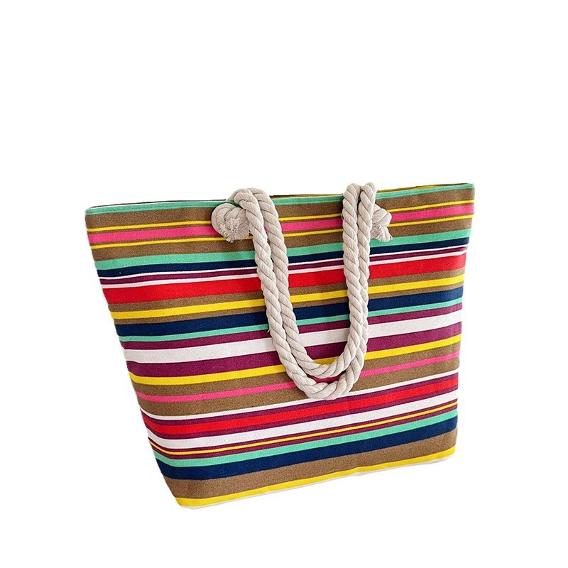 Cross-border zipper hand-held commercial canvas bag, single-shoulder bag, large-capacity shoulder bag for mom, eco-friendly handbag, student schoolbag Item Picture