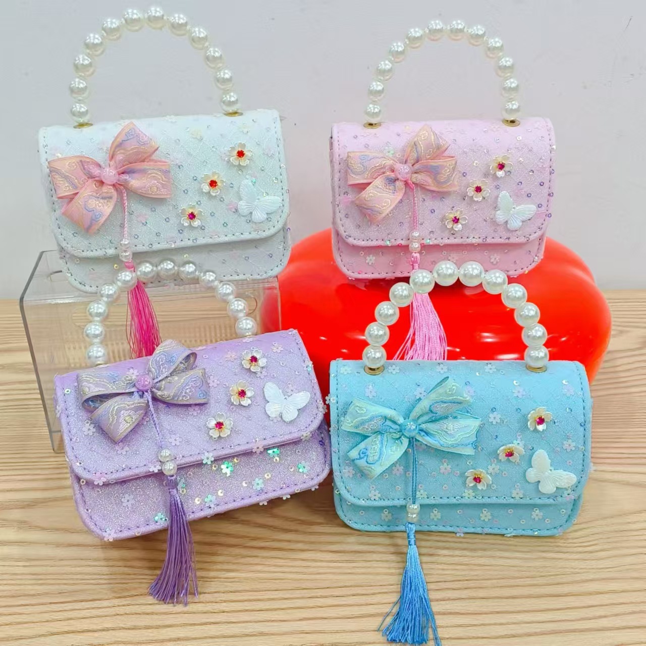 Children's little chanel-style single-shoulder high-end girl ancient-style coin purse princess pearl hand-held Hanfu accessory crossbody bag full figure