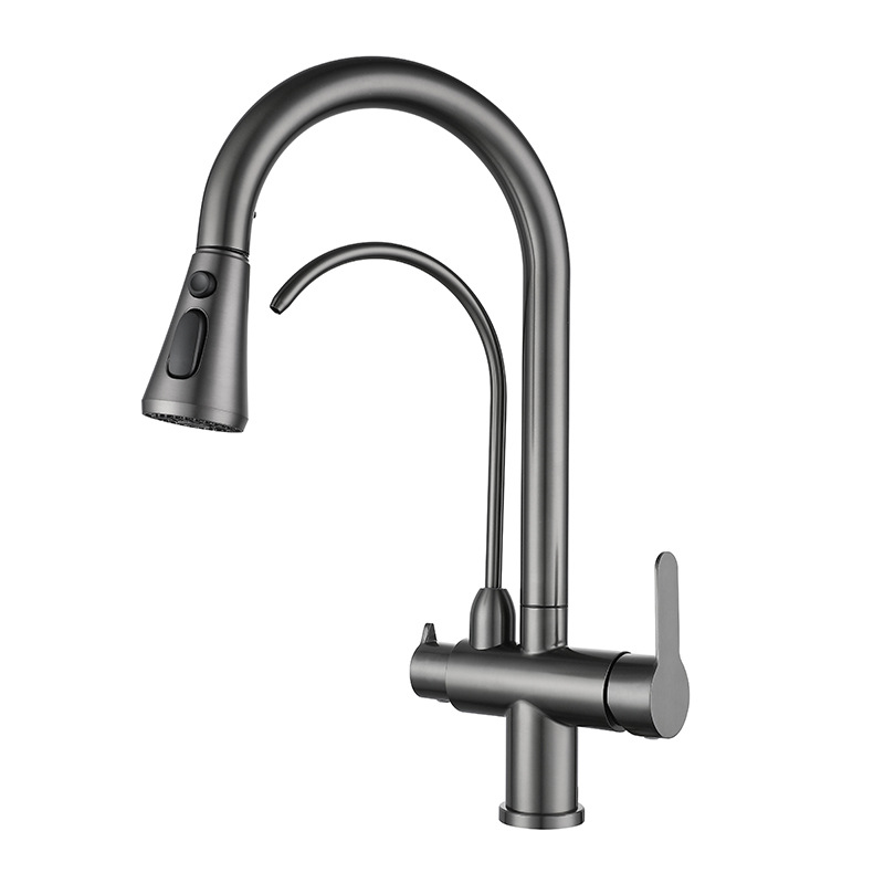 Three-in-one pull-out kitchen faucet, 304 stainless steel, cold and hot water, purified water direct drinking, sink faucet Item Picture