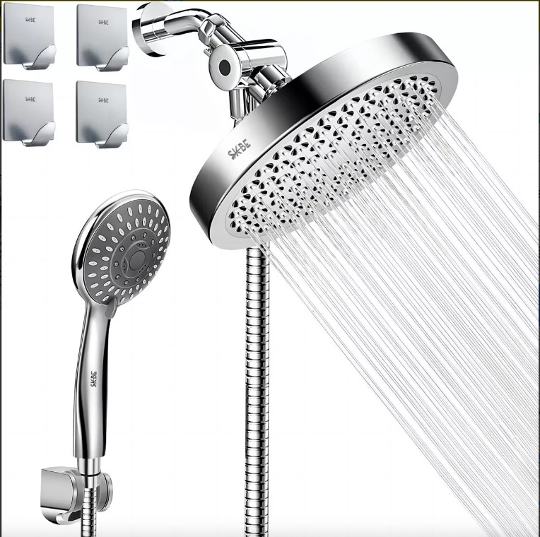 Cross-border exclusive shower set, 6-8 inch pressurized ABS shower top spray, 3-function handheld shower head Item Picture