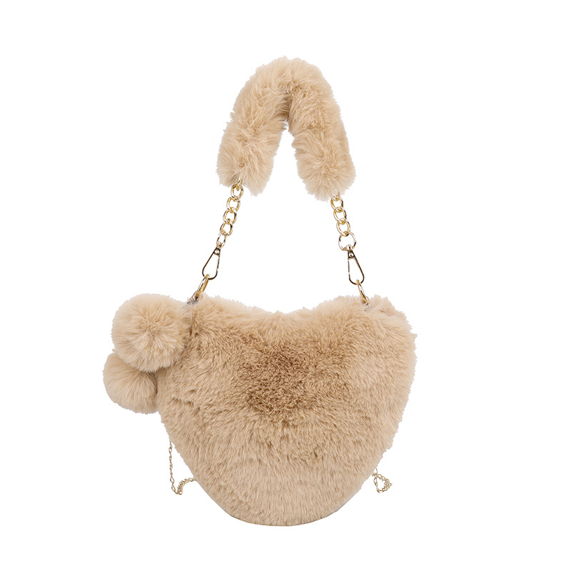 Cute heart-shaped chain crossbody bag, fashionable and stylish single-shoulder plush bag, Korean style Instagram girls' large-capacity storage bag Item Picture