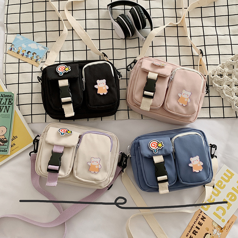 ins nylon small cloth bag for women, 2020 new style single-shoulder student bag, fashionable crossbody bag, internet-famous little black bag full figure