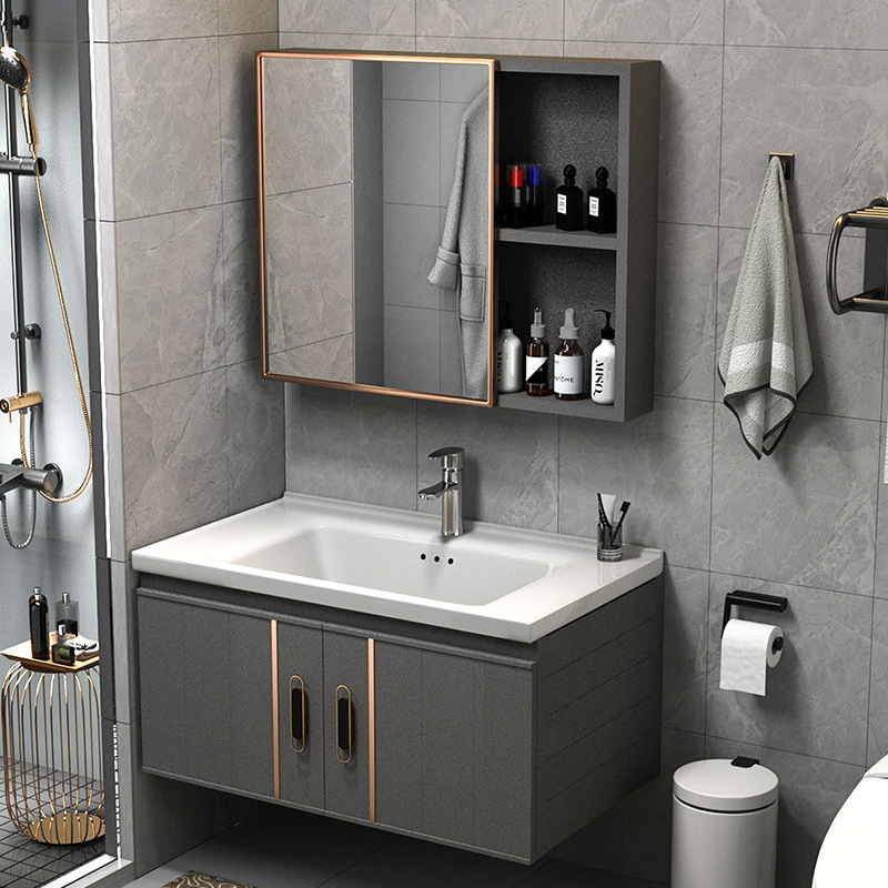 Light luxury rock plate space aluminum bathroom cabinet combination, modern and simple small-sized washbasin, household bathroom washbasin Application Scenario
