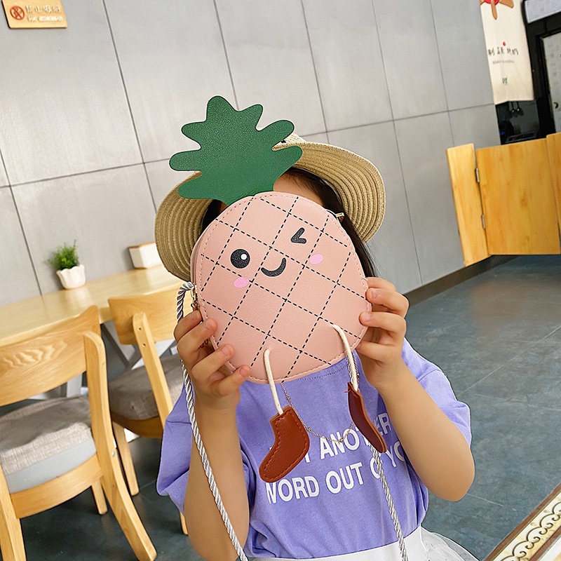 New cute pineapple children's bag, little girl crossbody bag, fashionable cartoon single-shoulder bag, baby accessories, coin purse Specification drawing