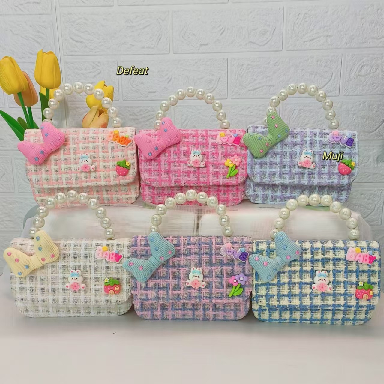 Pearl handbag, bow rabbit children's bag, little girl loose change accessory bag, chain bag, bow small square bag full figure