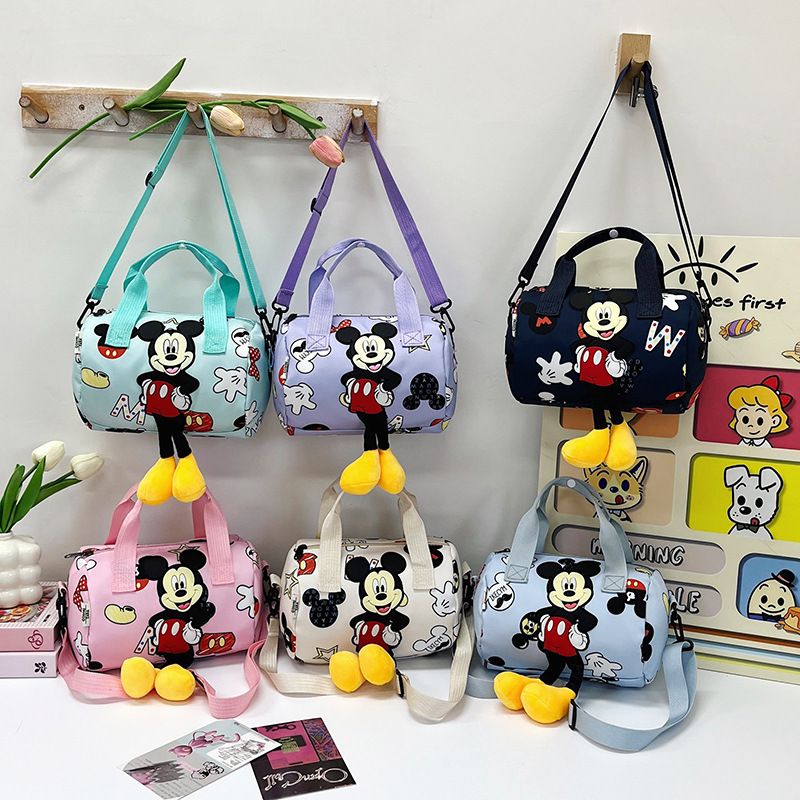 In 2024, the best-selling children's bags will feature cute Mickey Mouse-patterned bowling bags for girls, casual hand-held shoulder bags, and a unique style full figure
