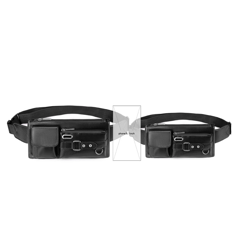 New men's PU leather waist bag, Korean style simple outdoor casual black waist bag, men's business travel waist and chest bag Item Picture