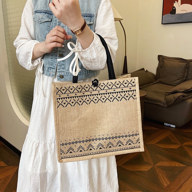 Linen tote bag 2024 new model, large-capacity, high-end commuting mommy bag, ins cosmetics storage bag details Picture