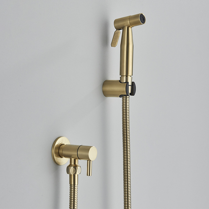 Stainless steel spray gun, washbasin, toilet set, companion, pressurized nozzle, shower head, brushed, gold Angle valve, spray gun three-piece set details Picture