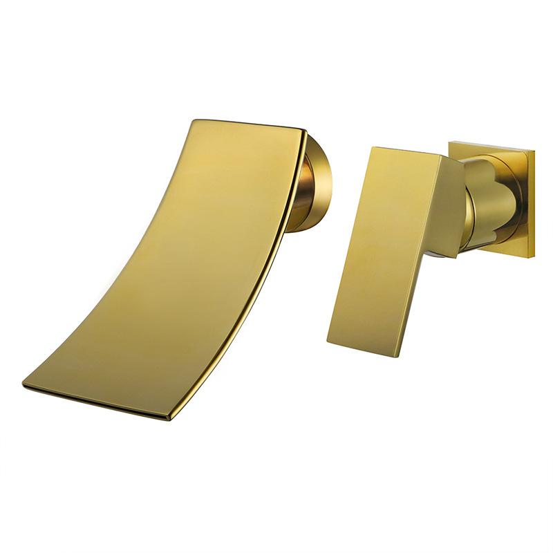 Cross-border brass washbasin faucet waterfall water outlet single, cold and hot mixed water is concealed in the wall-mounted bathroom countertop basin Item Picture