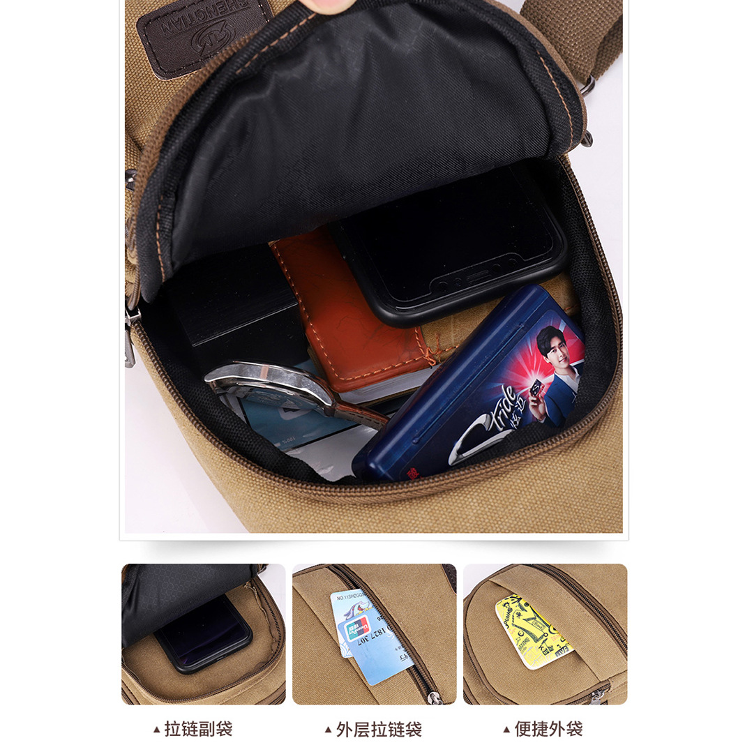 2025 New casual bag, men's bag, canvas chest bag, single-shoulder bag, fashionable crossbody bag, men's outdoor sports bag Specification drawing
