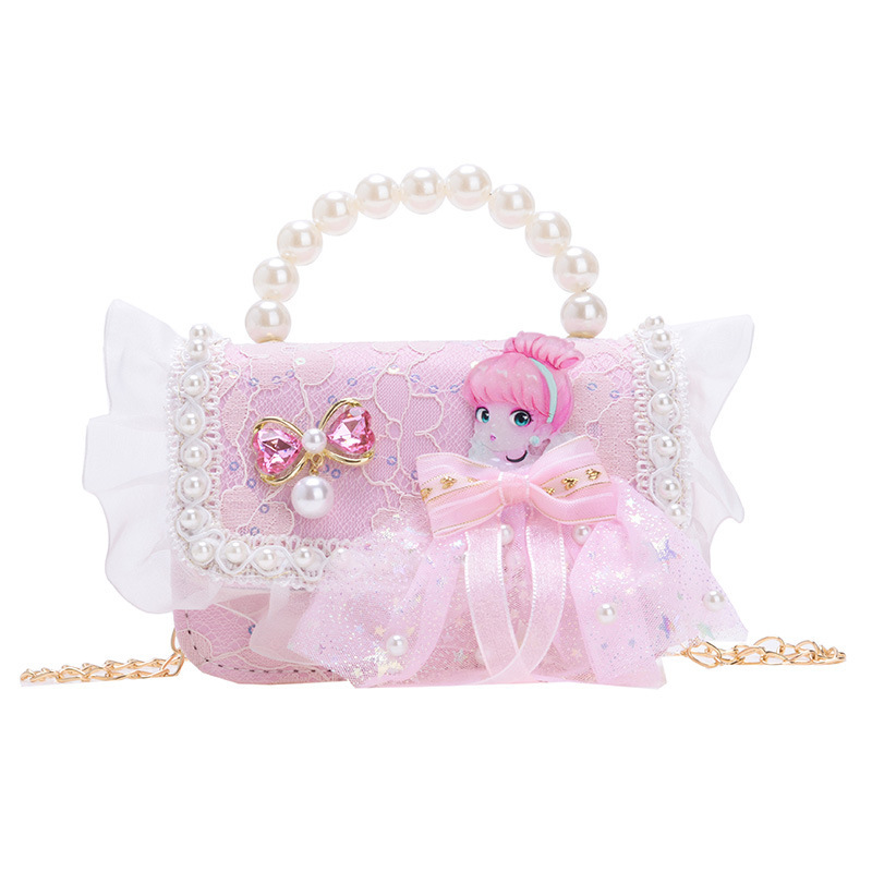 New princess bow children's bag, cartoonish and cute chanel-style pearl handbag, little girl single-shoulder crossbody bag Item Picture
